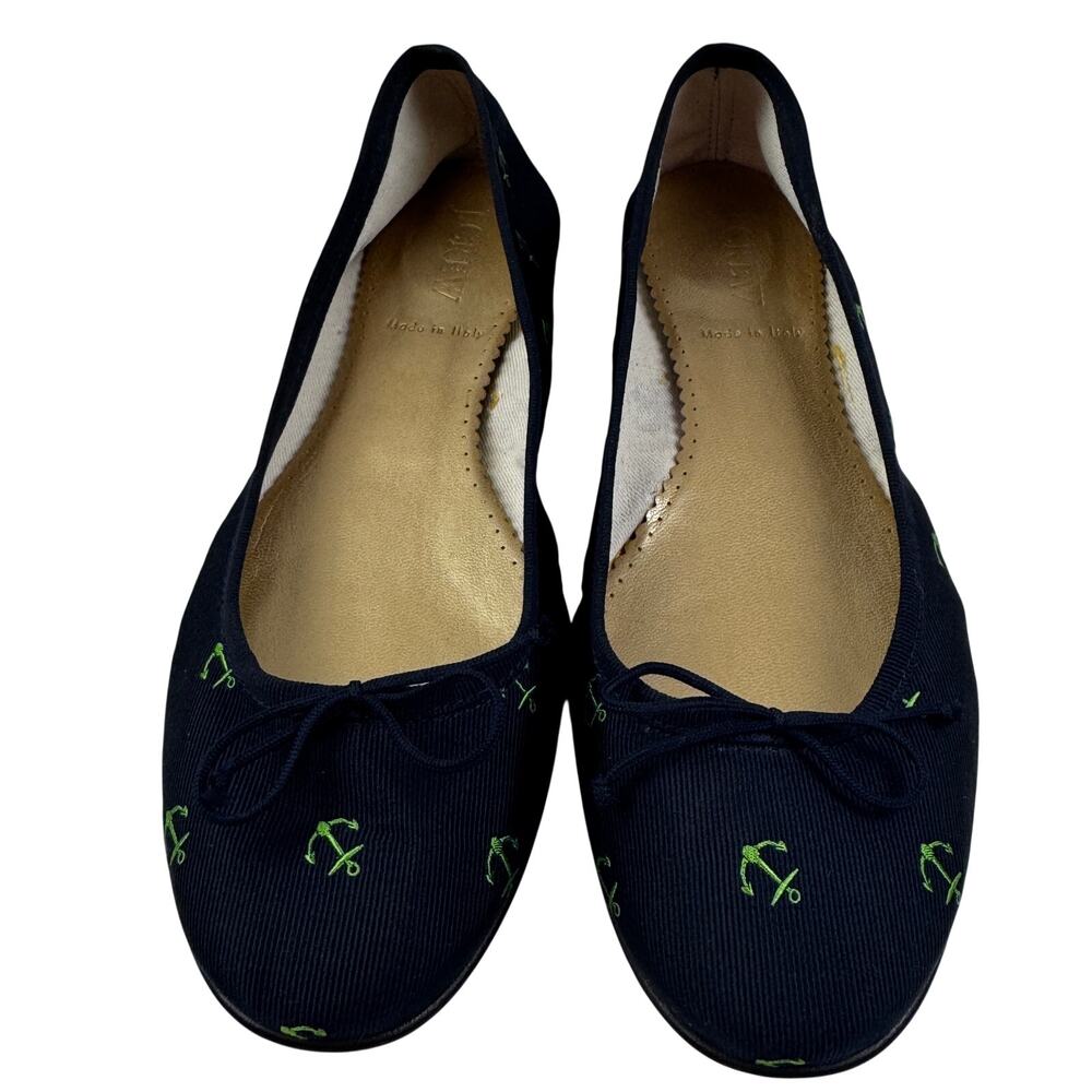 J. Crew Soft Fabric Embroidered Anchor Slip On Preppy Ballet Flats Women's 7